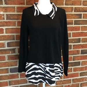 Chico’s Black Long Sleeve Top with Zebra Accent